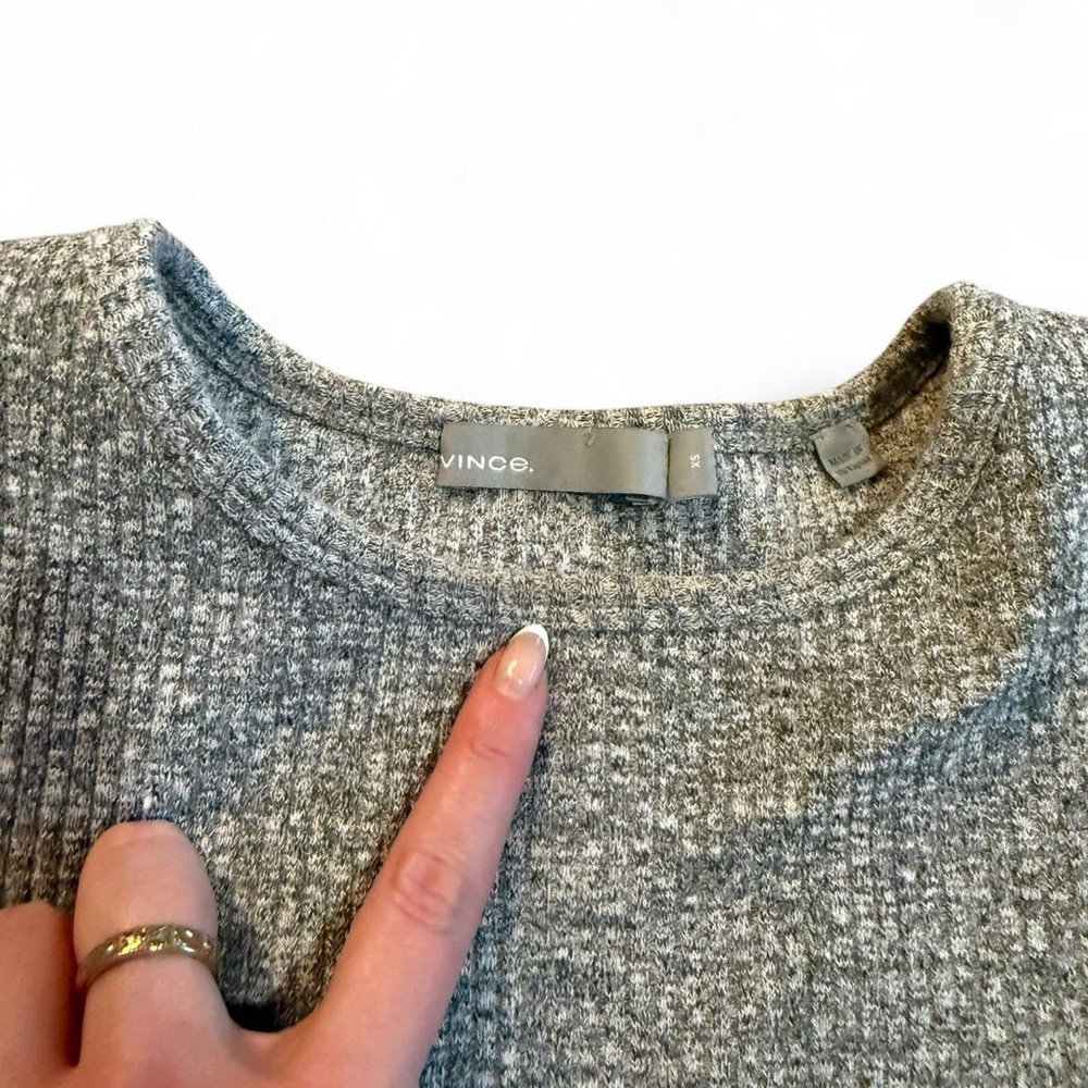 Vince Ribbed Knit Sweater Dress Grey Button Detail Midi Dress XS - Picture 9 of 10